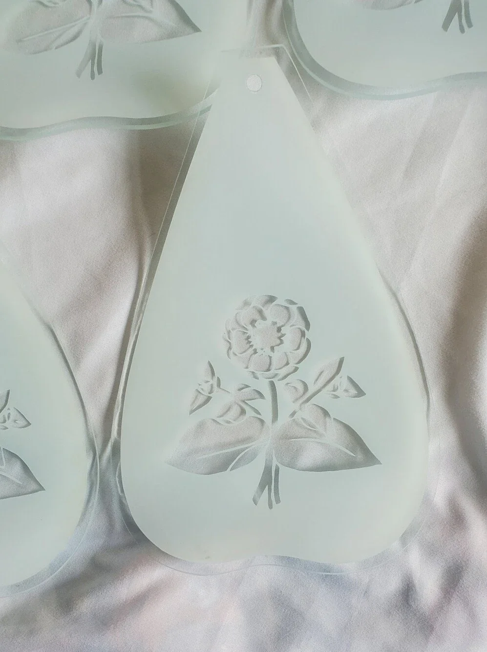 Frosted Glass Floral Vtg Lampshade  Replacement Panels Rose Sunflower, Set Of 6